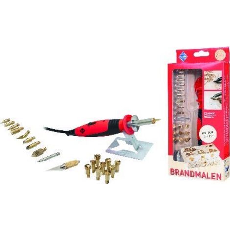 PETER BAUSCH Brandmal-Set mit An/Aus Kolben und 20 Aufsätzen Pebaro