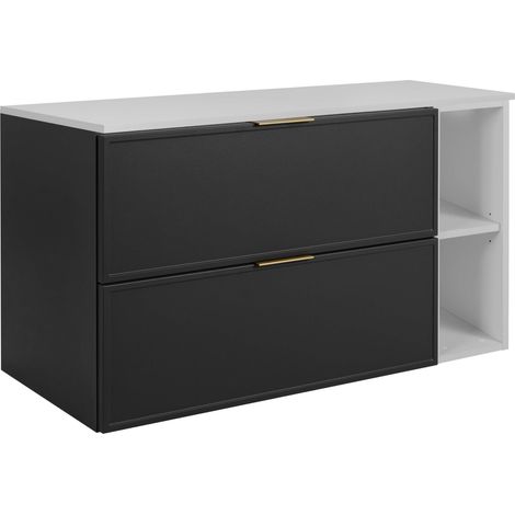 Mobiletto da bagno, Grigio Scuro / Bianco, maniglia oro, 100 (80 + 20) x 46 x 57 cm (1/5)