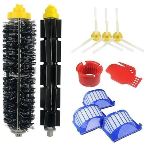 ALLIANDISPièces de rechange d'accessoires pour aspirateur iRobot Roomba série 500/600 : 676 606 605 671 698 692 675 697 694 595 585, etc, 1 roue pivotante, 1 brosse en poils, 3 brosses latérales et 3  (1/4)