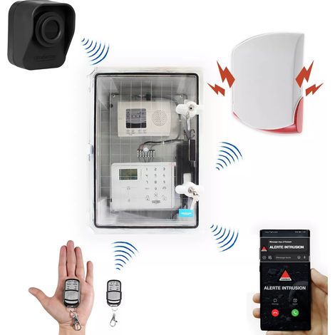 Kit "hangar agricole" - Point d'alerte GSM 4G IP65 + 1 détecteur de mouvement à piles + sirène 120 dB (DA600+/KP) (1/5)