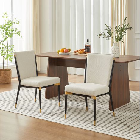 Lot de 2 chaises de salle a manger en tissu beige, design minimaliste, pieds reglables en hauteur,49×59×85cm (1/5)
