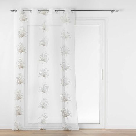 Voilage grande hauteur 140 x 280 cm voile sablé brodé Palmaris Beige (1/4)