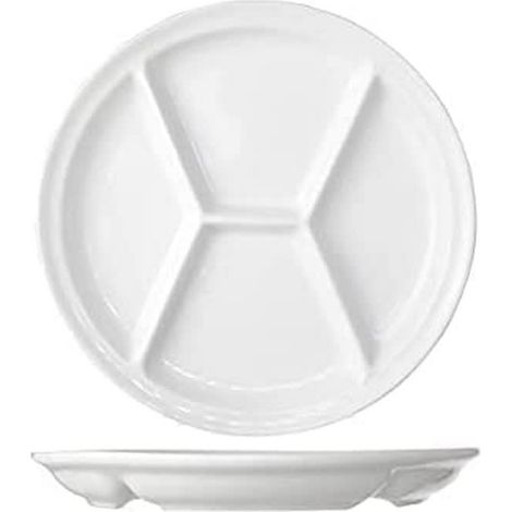 Assiette à fondue, 4 compartiments, Porcelaine, diamètre 26 cm, Blanc (1/2)