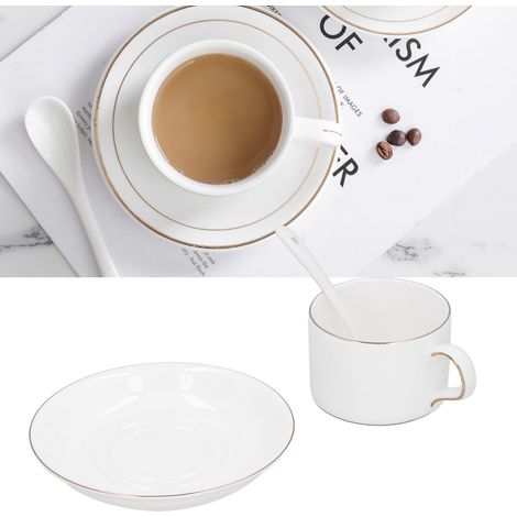 Set aus 4 Kaffeetassen mit Untertasse und Löffel, ideal für Zuhause und Küche. (1/5)