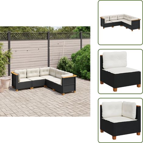 5-tlg. Garten-Sofagarnitur mit Kissen Schwarz Poly Rattan - Gartenmöbel - Outdoor Möbel - Rattan Sofa - Lounge Set - Gartenlounge (1/5)