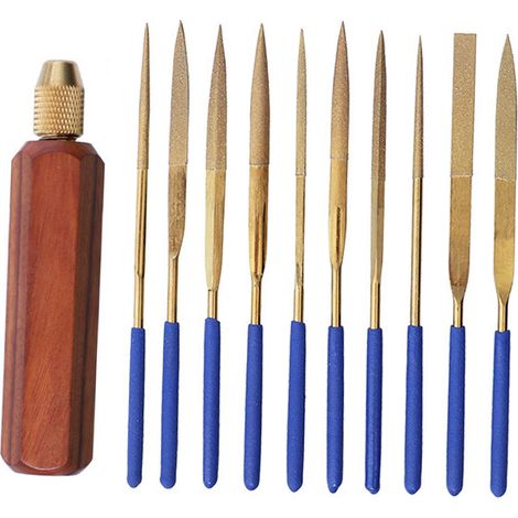 Lot de 11 limes bijoutier alliage manche palissandre visserie laiton pour gravure metal bois plastique ceramique verre (1/5)