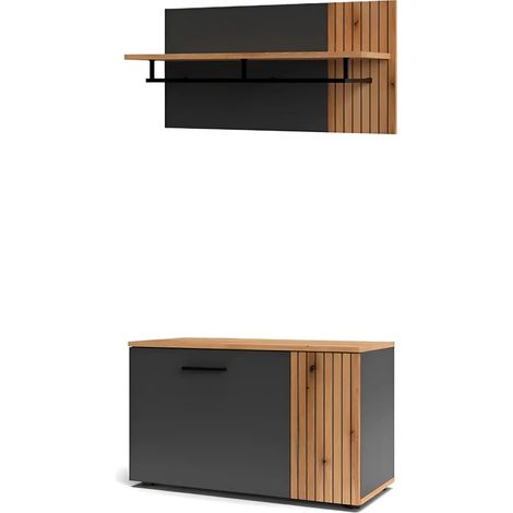 Set Mobile Ingresso Madia 2 Ante Mensola Attaccapanni Antracite Rovere (1/5)