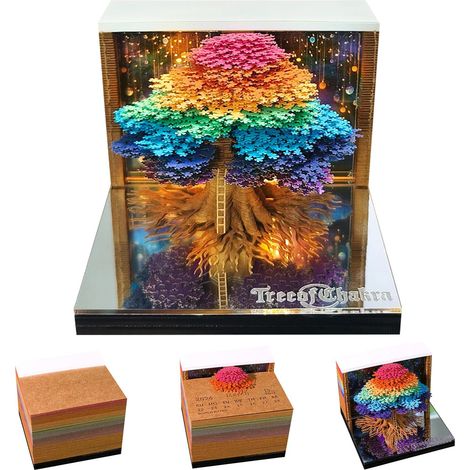 3D-Kalender 2026, handgefertigt aus handgeschöpftem Papier, originelle Geschenkidee zu Weihnachten oder elegante Bürodekoration (bunter Baum)