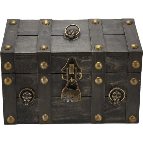 Wooden Treasure Chest, Handmade Box with Vintage Lock for Organizing Jewelry, Gifts, Souvenirs, Retro Storage Box (1/5)