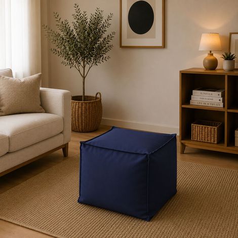 Dmora - Puff Dabbey, Puf multifunción, 100% Made in Italy, Sillón relax en tela tapizada, 45x45h45cm, Azul (1/5)