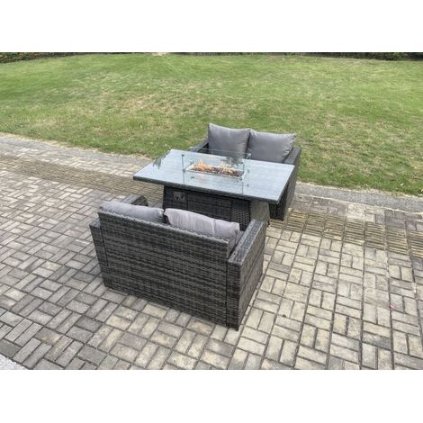 Fimous Rattan Garden Furniture Set with Gas Fire Pit Dining Table Indoor Outdoor 3 piece set (1/5)