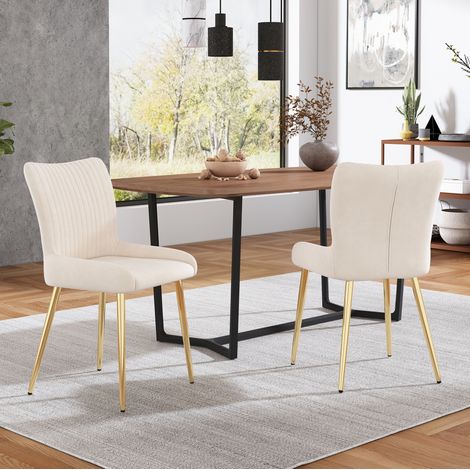 sedia sala da pranzo velluto beige 2 posti gambe oro OKMYHOME (1/5)