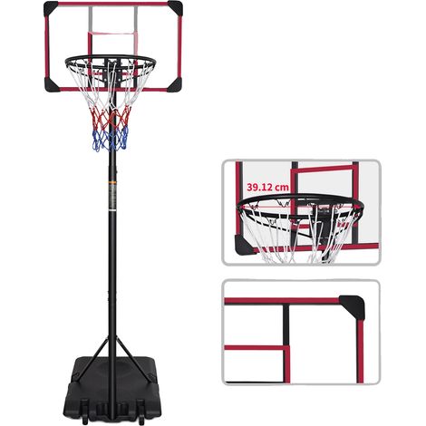 Canestro da basket, altezza regolabile, struttura resistente, nero e rosso (1/2)