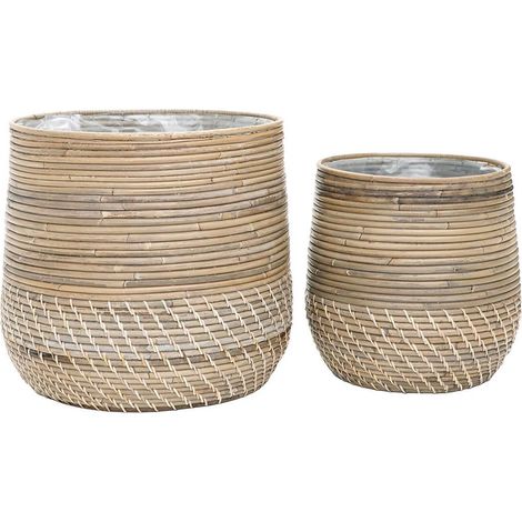 NALINI - Lot de 2 Cache-Pots Ø39cm et Ø29cm en Rotin Kubu Tressé