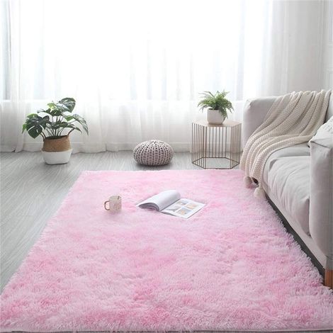 Tapis shaggy pour chambre, salon ou couloir, doux, à poils longs et moelleux, antidérapant, 60 x 160 cm, rose clair