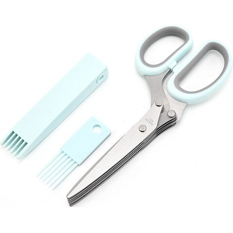 Ciseaux à herbes, coupe-herbes à herbes de cuisine multi-usages avec couvercle de sécurité et peigne de nettoyage pour hacher basilic ciboulette persil, acier inoxydable (1/5)