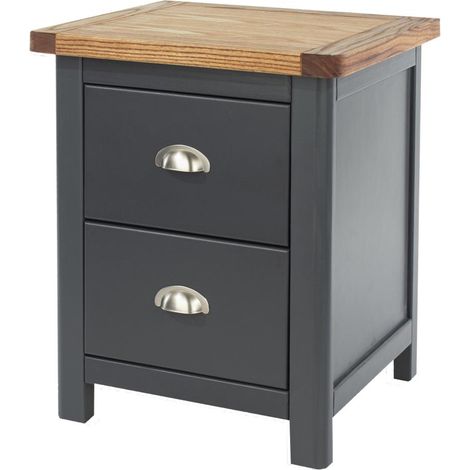 2 Drawer Bedside Cabinet - Hardwood/Softwood/MDF - 45 x 40 x 55.5 cm - Midnight Blue/Antique Oak Effect Wax (1/5)