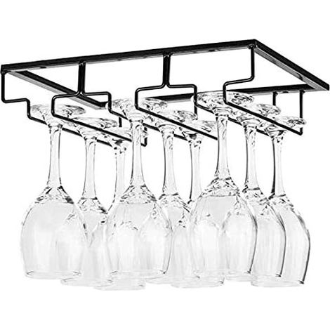 Porte-verres à vin suspendus, étagères pour verres à pied, étagères pour verres à vin suspendus, étagères pour verres à pied, porte-verres à vin sous meuble, organisateur en métal noir à 3 rangées pou (1/5)