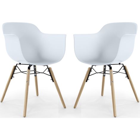 Sedia da Pranzo - Design Scandinavo - Gambe in Legno - Set di 2 - Nordika Bianco