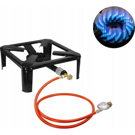 Bruciatore a gas, stufa in ghisa, 40x40 cm, 8 kW, kit riduttore tubo flessibile