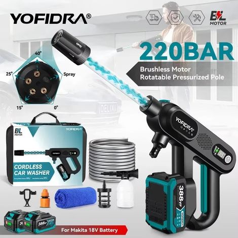 Pistola per lavaggio auto ad alta pressione senza spazzole, pistola elettrica per la pulizia, 3500 W, 220 bar, 3 velocità (1 batteria) (1/5)