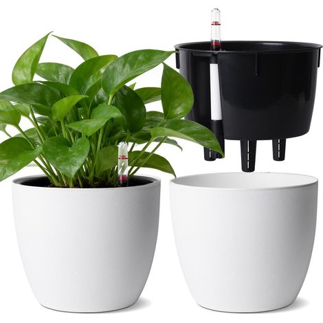 Selbstbewässerungstopf 15cm Weiß mit Wasserstandsanzeiger für Innen & Außen (1/5)