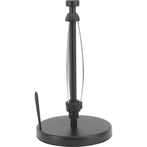 Porte-essuie-tout avec amortisseur de vibrations, en acier inoxydable, sans perforation, utilisable d'une seule main, pour la maison, noir rond. (1/5)