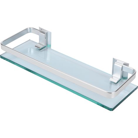 Étagère de Salle de Bain en Verre Trempé Épais avec Support Aluminium, Organisateur de Rangement pour Toilette