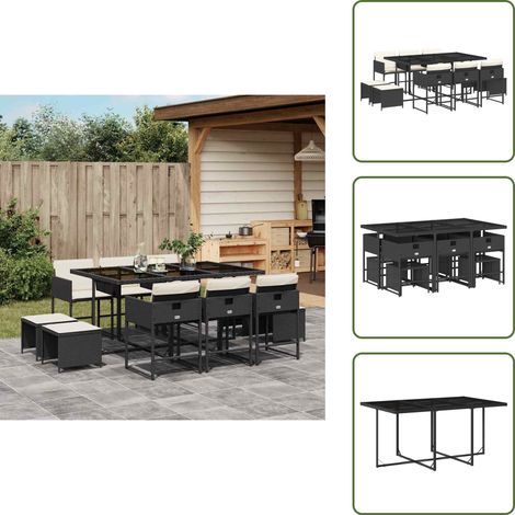 Tavolo da giardino - vidaXL Set da Pranzo da Giardino 11 pz con Cuscini in Polyrattan Nero - Cuscini da giardino