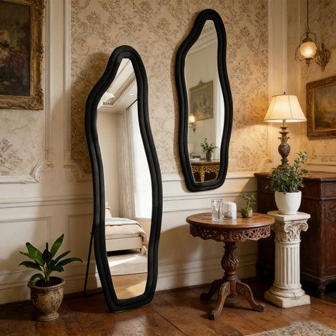 Miroir Pleine Longueur 140 x 45 cm, Miroirs Sur Pied en Velours avec Cadre en Alliage D'aluminium,Grand Miroire asymétrique irrégulier Miroir,Blanc