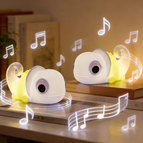 Lot de 2 veilleuses caméléon LED pour enfants, avec effets sonores naturels, 3 niveaux de luminosité, lumière douce en silicone (1/5)
