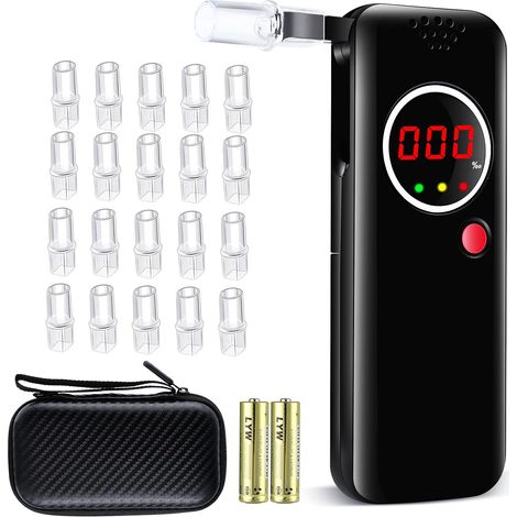 Alcoholímetro electrónico con sensor semiconductor de alta sensibilidad, pantalla LCD digital portátil, 20 boquillas y 2 pilas AA. (1/5)