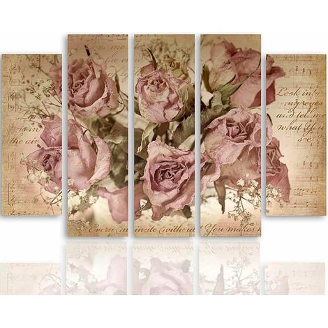 Tableau roses sur l'arrière-plan de la notation musicale - 200 x 100 cm (1/5)