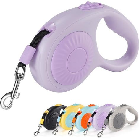 Correa, Antienredos de 360°, Correa extensible, Freno, Correa de nailon resistente, adecuada para gatos, perros pequeños y medianos (morada) (1/5)