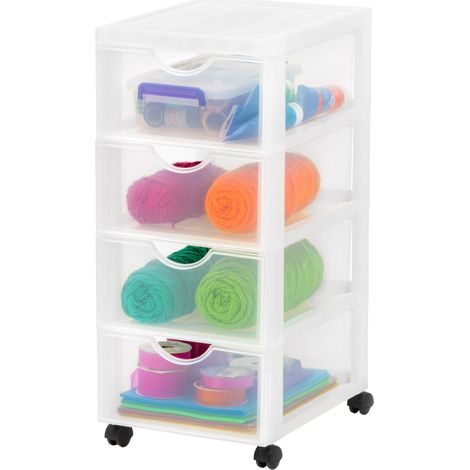 Iris Ohyama Cassettiera in Plastica con ruote, 4 Cassetti Piccoli, Biancastro, Maniglie facili da tirare, Per Camera Da Letto, Bagno, Scuola e Ufficio, Senza BPA, Contenitore, DDDC-004