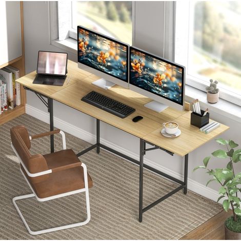 MEUBLIV Bureau informatique pliable 170x58x78 cm chêne et noir avec rallonges rabattables (1/5)