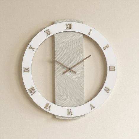 Orologio SCOTT rotondo D80 cm in legno rivestito con parato e dettagli Rame (1/4)