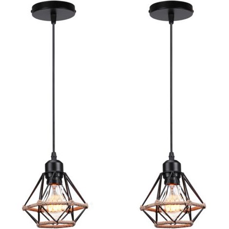 royaluxe- (2X) Lustre D'Intérieur Moderne E27 Suspension Luminaire Rétro Lampe À Suspension Vintage, Pour Couloir Bureau Chambre À Coucher Noir (1/5)
