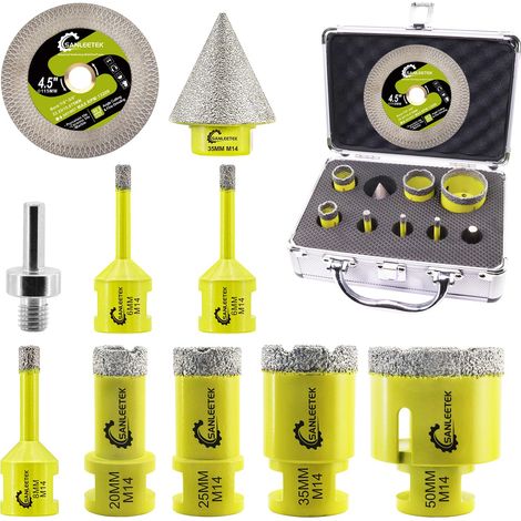 Foret Diamant Carrelage Kit - Scie Cloche Diamantée 10 pièces (6/6/8/20/25/35/50mm+35mm Mèches Chanfrein+115 Disque Diamant X+Adaptateur) pour Carrelage Céramique Porcelaine Marbre Granit (1/5)