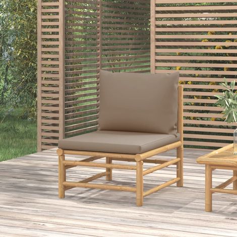 Canapé central de jardin avec coussins Canapé Relax de jardin taupe bambou -BV87559 (1/5)