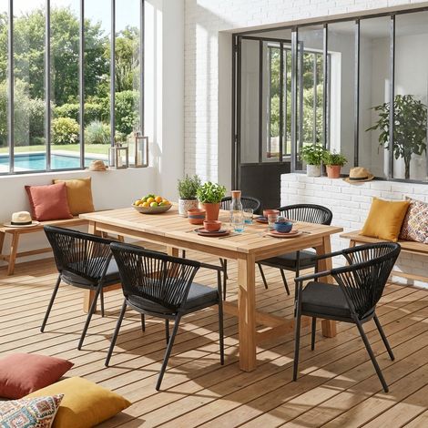 Lot de 4 fauteuils empilables acier et cordes noir - Liora