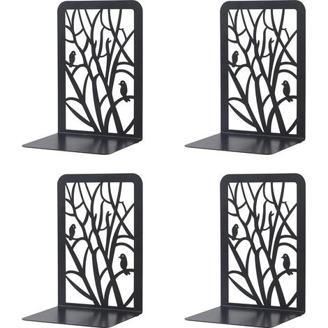Serre-Livre Metal,2 Paires Serre-Livres Enfants,D'arbre Serre-Livres Design, pour bureaux,Décoratifs, Étagères,Écoles et Librairie (Noir) (1/5)