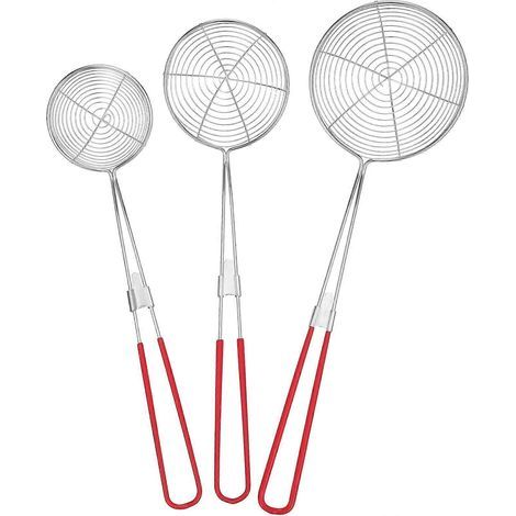 Set mit 3 Edelstahl-Sieben, Schaumlöffeln, Schöpfkellen, Lebensmittelsieben, Küchenutensilien – 32,20 x 10,00 x 2,00 cm (1/4)