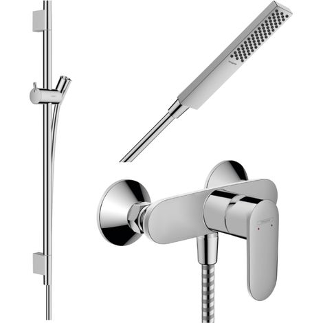 Pack mitigeur douche mécanique HANSGROHE Vernis Blend + Barre Unica S Puro + flexible + Pommeau Pulsify E chromé