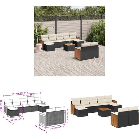 10-tlg. Garten-Sofagarnitur mit Kissen Schwarz Poly Rattan - Gartenmöbel - Gartensorte - Lounge Set - Outdoor Möbel - Rattan Gartenmöbel - Home & Living (1/3)