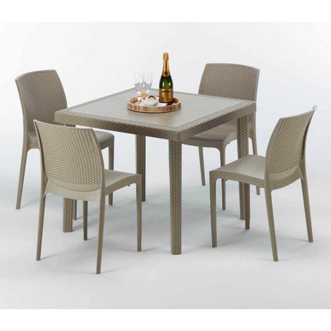 Mesa Cuadrada Beige 90x90 cm y 4 Sillas De Colores Elegance