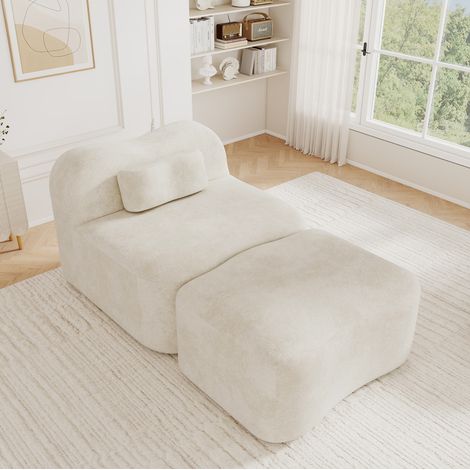 Divano modulare con ottomana 167x96x70 cm in velluto beige, senza montaggio – MEUBLIV (1/5)