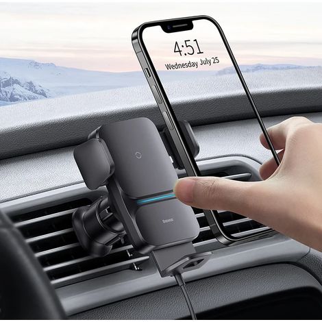 Support de chargeur sans fil Baseus pour voiture, fixation pour téléphone portable sur tableau de bord, compatible avec iPhone et Samsung, charge sans fil Qi 15 W (1/5)