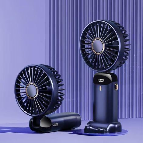 Mini ventilatore pieghevole con display digitale e base di ricarica - blu royal (1/4)