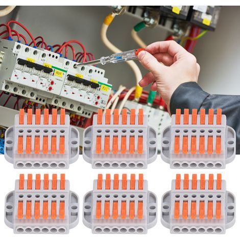 6Pcs Connecteurs de fils compacts ABS Borne de connexion rapide en cuivre Conducteurs de câblage universels,DUBUNS (1/5)
